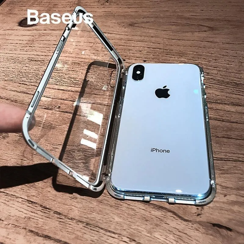 Baseus Magnetische Adsorption Flip Case für iPhone Xs Max Xs Metallrahmen Hartglashülle für iPhone Xs 2018 Telefon Coque Cover