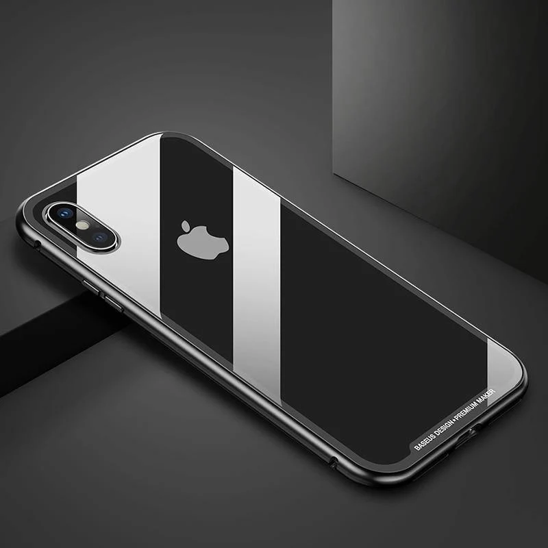 Baseus Magnetische Adsorption Flip Case für iPhone Xs Max Xs Metallrahmen Hartglashülle für iPhone Xs 2018 Telefon Coque Cover