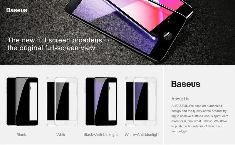 Baseus 5D Displayschutz für iPhone 7 8 gehärtetes Glas Vollbild Anti-Blaulicht-Frontglas für iPhone 7 Plus 8 Plus Glas