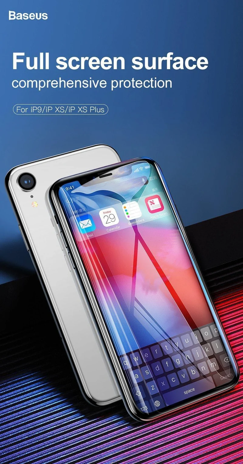 Baseus 0.2 mm Schutzglas für iPhone Xs Xs Max XR 2018 Displayschutzfolie dünne, vollständige Abdeckung aus gehärtetem Glas für iPhone Xs