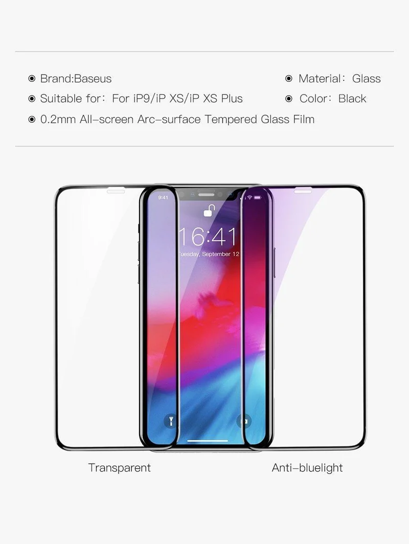 Baseus 0.2 mm Schutzglas für iPhone Xs Xs Max XR 2018 Displayschutzfolie dünne, vollständige Abdeckung aus gehärtetem Glas für iPhone Xs