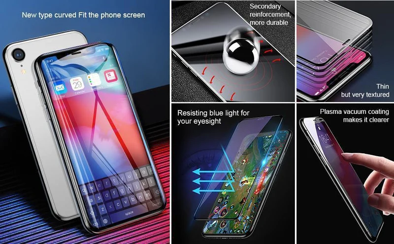Baseus 0.2 mm Schutzglas für iPhone Xs Xs Max XR 2018 Displayschutzfolie dünne, vollständige Abdeckung aus gehärtetem Glas für iPhone Xs