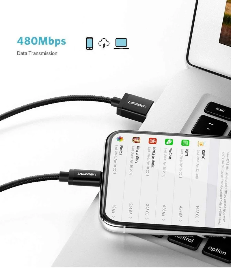 Ugreen MFi USB-Kabel für iPhone Xs Max 7 Plus 2.4A Schnelllade-Lightning-Kabel für iPhone 6 USB-Datenkabel Telefon-Ladekabel