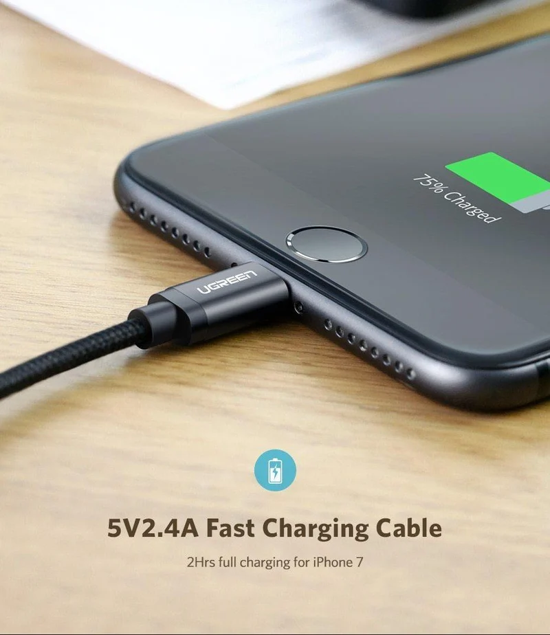 Ugreen MFi USB-Kabel für iPhone Xs Max 7 Plus 2.4A Schnelllade-Lightning-Kabel für iPhone 6 USB-Datenkabel Telefon-Ladekabel