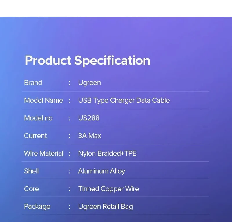 Ugreen USB Typ C Kabel USB C Schnelle Lade Datenkabel für Samsung Galaxy S9 S8 Plus Handy Ladegerät Kabel für Xiaomi Mi 8