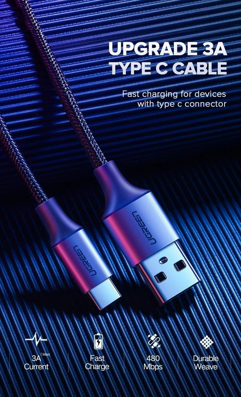 Ugreen USB Typ C Kabel USB C Schnelle Lade Datenkabel für Samsung Galaxy S9 S8 Plus Handy Ladegerät Kabel für Xiaomi Mi 8
