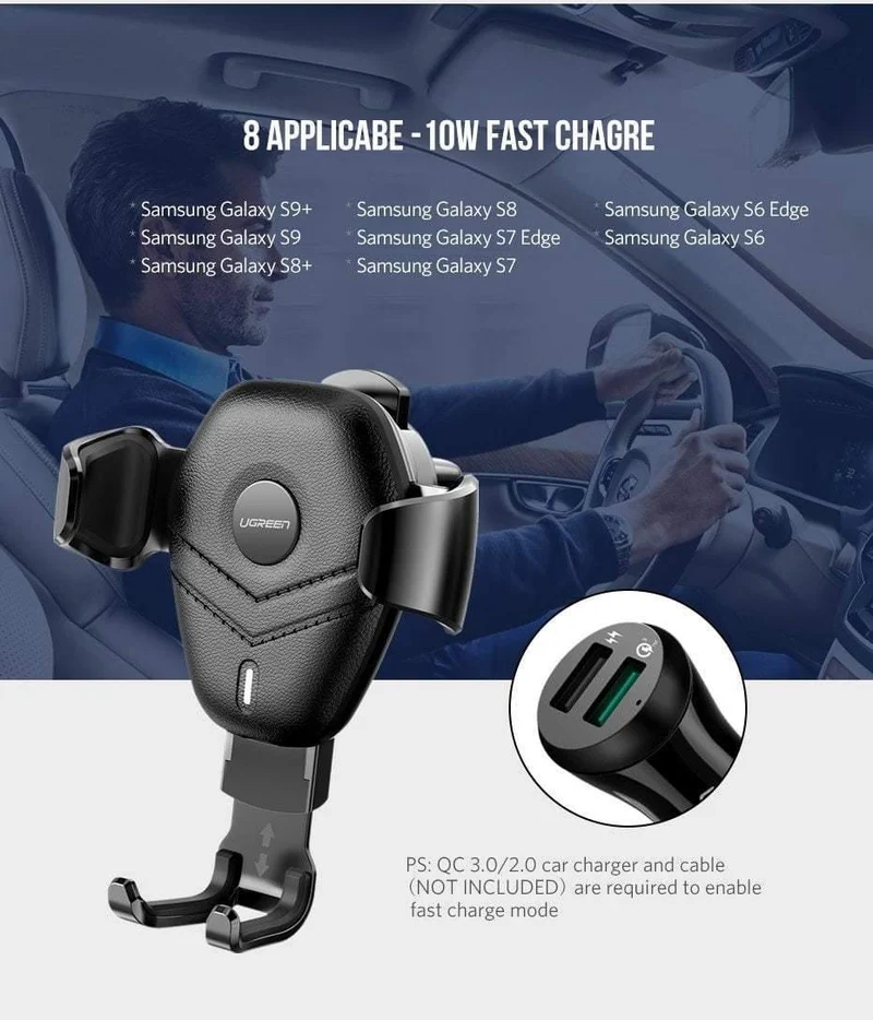 Ugreen Qi Car Wireless Charger für iPhone Xs XR X 8 10W Schnelles kabelloses Laden für Samsung Galaxy S9 S8 Kfz-Ladegerät