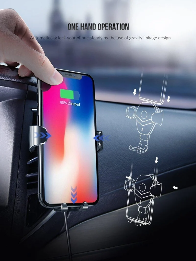 Ugreen Qi Car Wireless Charger für iPhone Xs XR X 8 10W Schnelles kabelloses Laden für Samsung Galaxy S9 S8 Kfz-Ladegerät