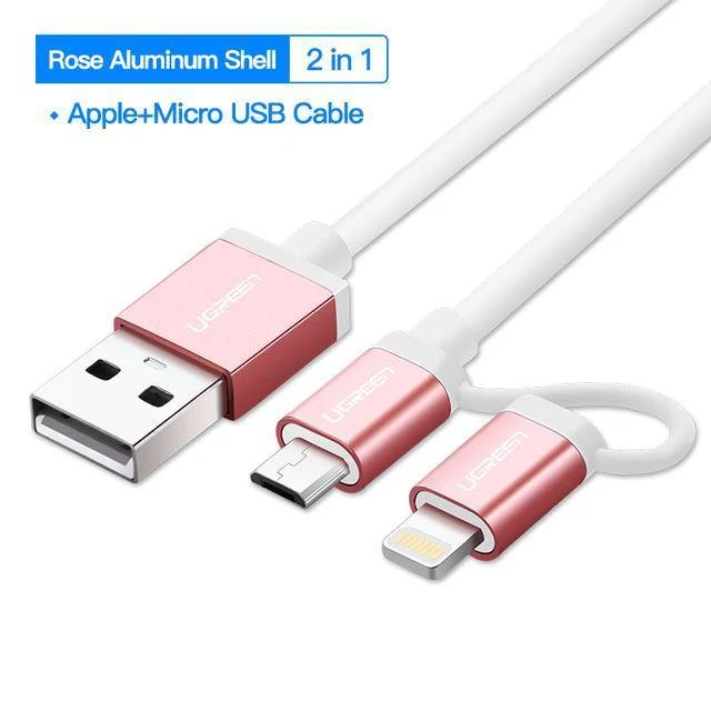 Ugreen USB-Kabel für iPhone XS X 8 7 6 Ladeladegerät 2 in 1 Micro-USB-Kabel für Android USB Typ C Typ-C Handykabel