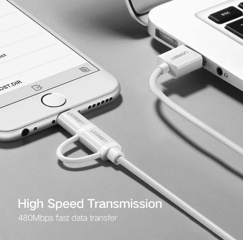 Ugreen USB-Kabel für iPhone XS X 8 7 6 Ladeladegerät 2 in 1 Micro-USB-Kabel für Android USB Typ C Typ-C Handykabel