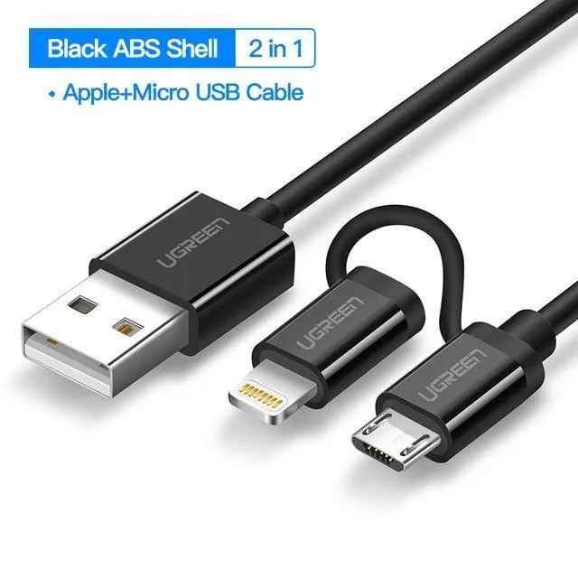 Ugreen USB-Kabel für iPhone XS X 8 7 6 Ladeladegerät 2 in 1 Micro-USB-Kabel für Android USB Typ C Typ-C Handykabel