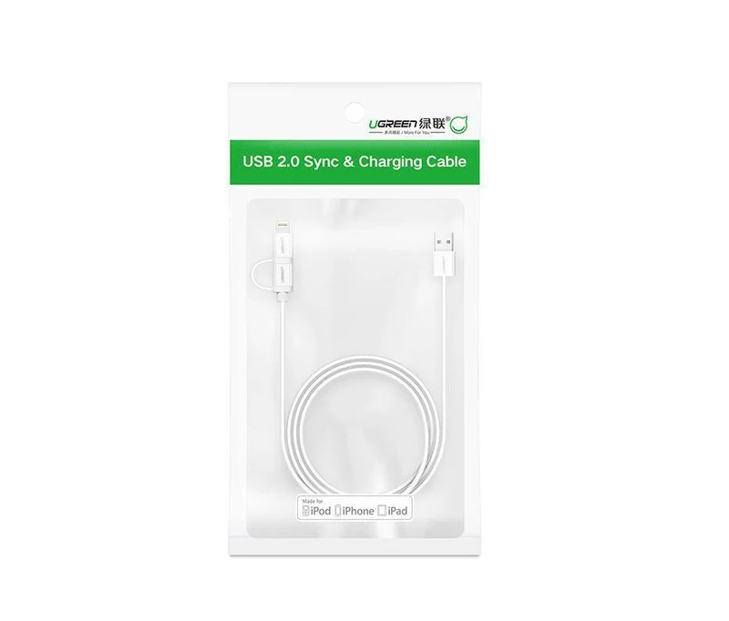 Ugreen USB-Kabel für iPhone XS X 8 7 6 Ladeladegerät 2 in 1 Micro-USB-Kabel für Android USB Typ C Typ-C Handykabel