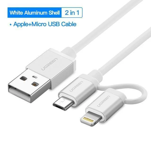Ugreen USB-Kabel für iPhone XS X 8 7 6 Ladeladegerät 2 in 1 Micro-USB-Kabel für Android USB Typ C Typ-C Handykabel