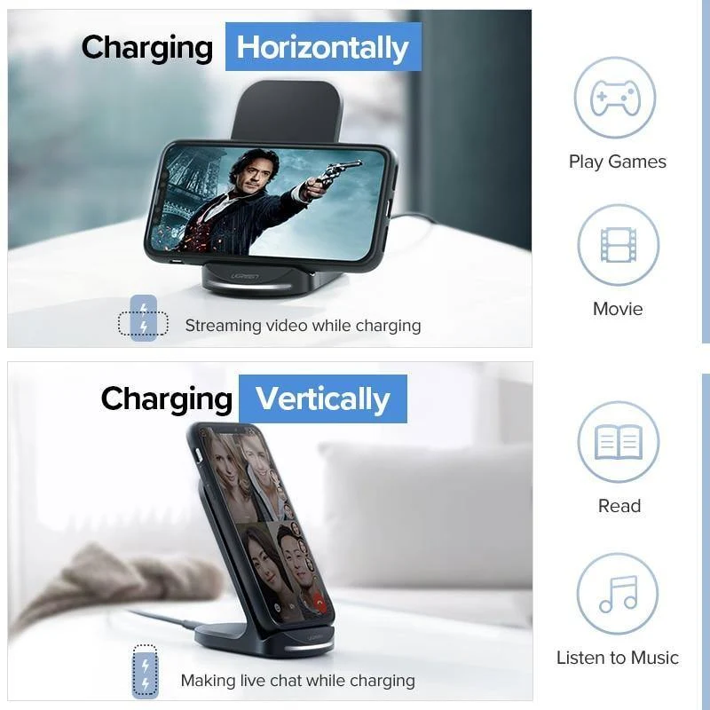 Ugreen Qi Wireless Ladegerät für iPhone X XS XR 8 Samsung S9 S8 10W Schnelle kabellose Ladestation für Xiaomi Phone Charger