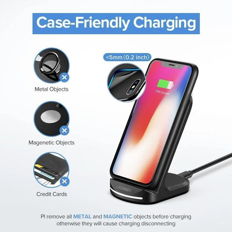 Ugreen Qi Wireless Ladegerät für iPhone X XS XR 8 Samsung S9 S8 10W Schnelle kabellose Ladestation für Xiaomi Phone Charger