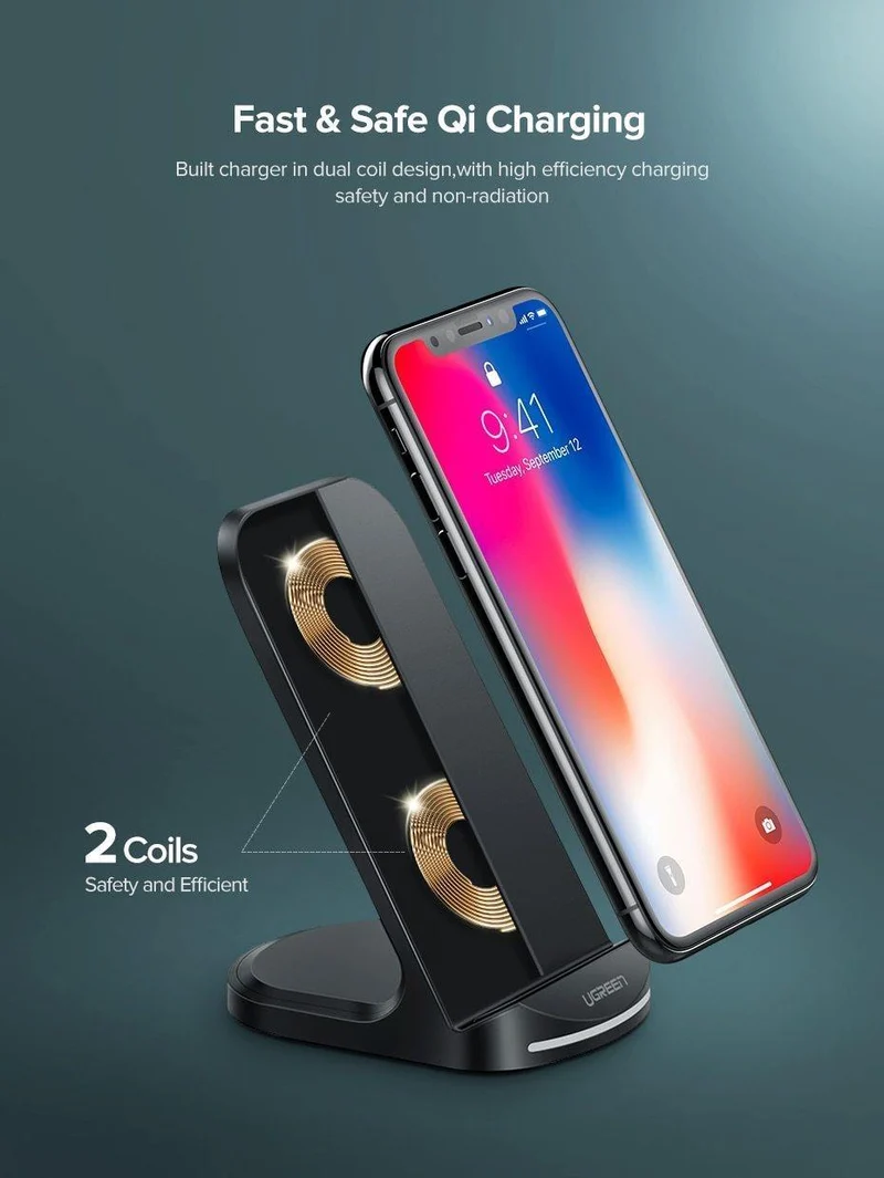Ugreen Qi Wireless Ladegerät für iPhone X XS XR 8 Samsung S9 S8 10W Schnelle kabellose Ladestation für Xiaomi Phone Charger