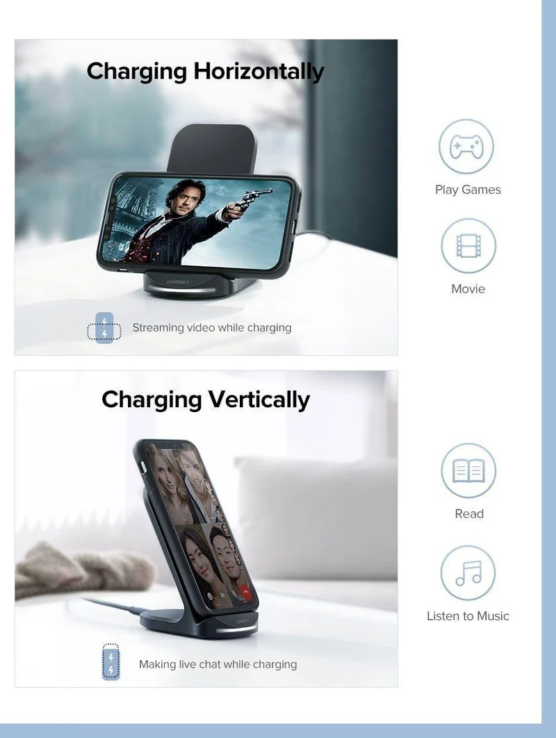 Ugreen Qi Wireless Ladegerät für iPhone X XS XR 8 Samsung S9 S8 10W Schnelle kabellose Ladestation für Xiaomi Phone Charger