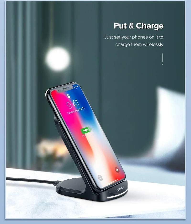Ugreen Qi Wireless Ladegerät für iPhone X XS XR 8 Samsung S9 S8 10W Schnelle kabellose Ladestation für Xiaomi Phone Charger