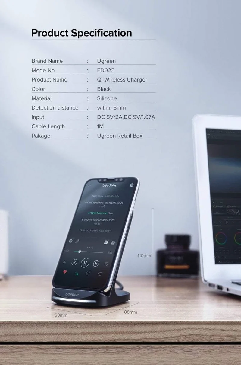 Ugreen Qi Wireless Ladegerät für iPhone X XS XR 8 Samsung S9 S8 10W Schnelle kabellose Ladestation für Xiaomi Phone Charger