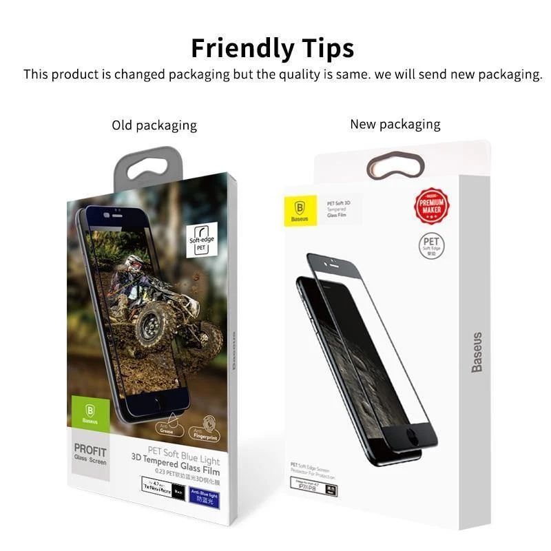 Baseus 0.23MM Displayschutz gehärtetes Glas für iPhone 8 7 6 6s Plus weicher 3D gebogener Full Cover Schutzfolie aus gehärtetem Glas