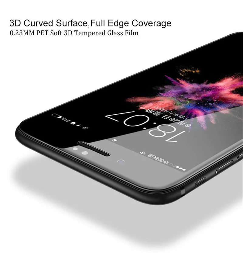 Baseus Displayschutzfolie für iPhone X 8 7 6 S 6S Plus gehärtetes Glas 0.23 mm weiches PET 3D gebogene Schutzglas-Frontfolie