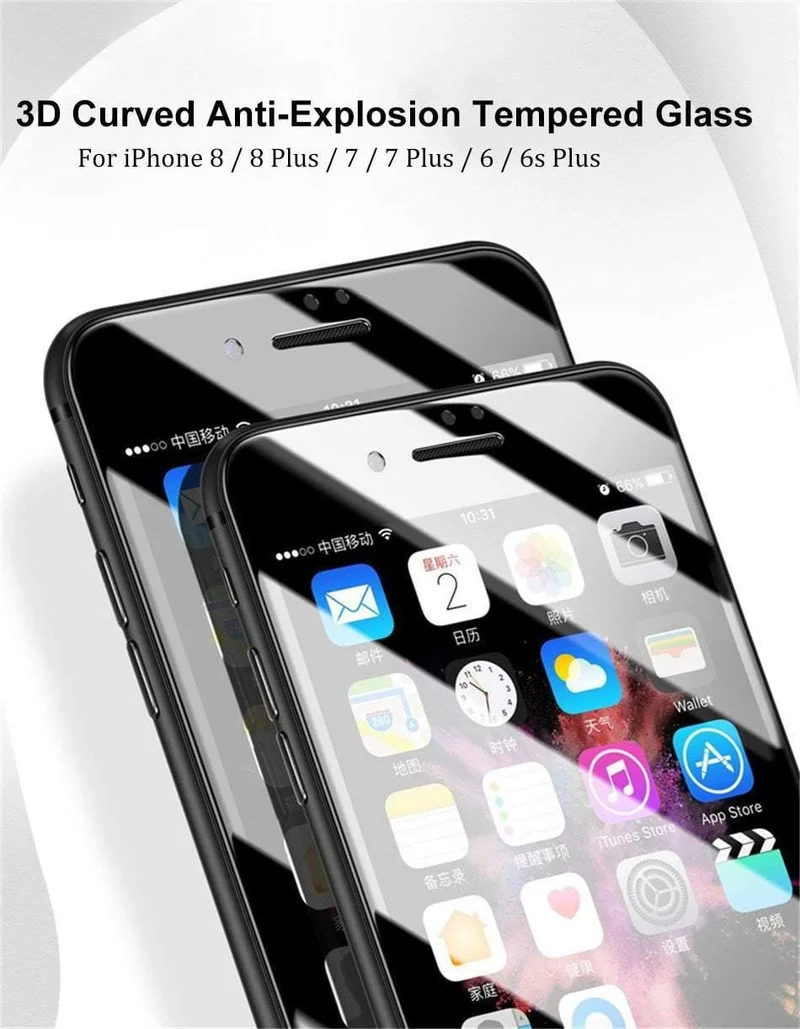 Baseus Displayschutzfolie für iPhone X 8 7 6 S 6S Plus gehärtetes Glas 0.23 mm weiches PET 3D gebogene Schutzglas-Frontfolie