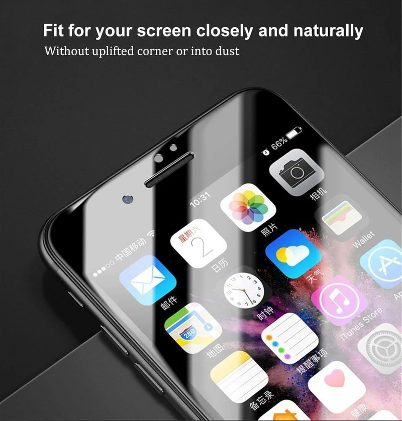 Baseus Displayschutzfolie für iPhone X 8 7 6 S 6S Plus gehärtetes Glas 0.23 mm weiches PET 3D gebogene Schutzglas-Frontfolie
