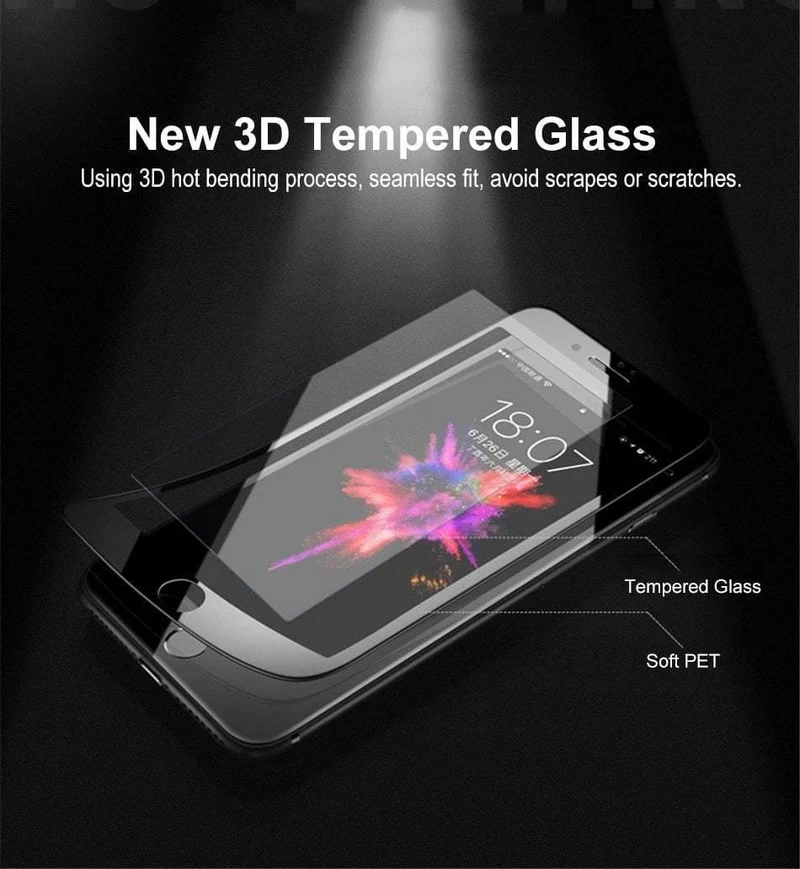 Baseus Displayschutzfolie für iPhone X 8 7 6 S 6S Plus gehärtetes Glas 0.23 mm weiches PET 3D gebogene Schutzglas-Frontfolie