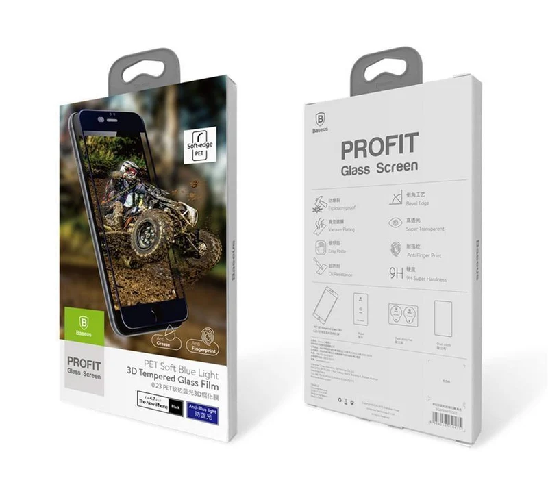 Baseus Displayschutzfolie für iPhone X 8 7 6 S 6S Plus gehärtetes Glas 0.23 mm weiches PET 3D gebogene Schutzglas-Frontfolie