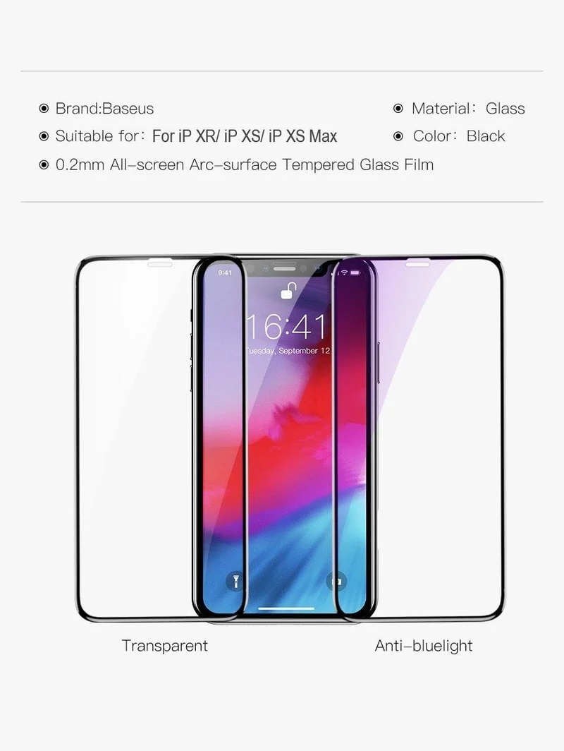 Baseus 0.2mm Displayschutz aus gehärtetem Glas für iPhone XS Max XR Xsmax Schutzglasabdeckung für iPhoneXS Max iPhoneXr ixs