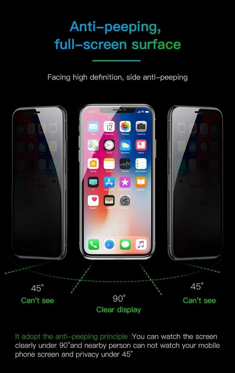 Baseus Privatsphäre Schutz Displayschutzfolie für iPhone Xs Max XR Anti-Peeping Schutzfolie aus gehärtetem Glas für iPhoneXs