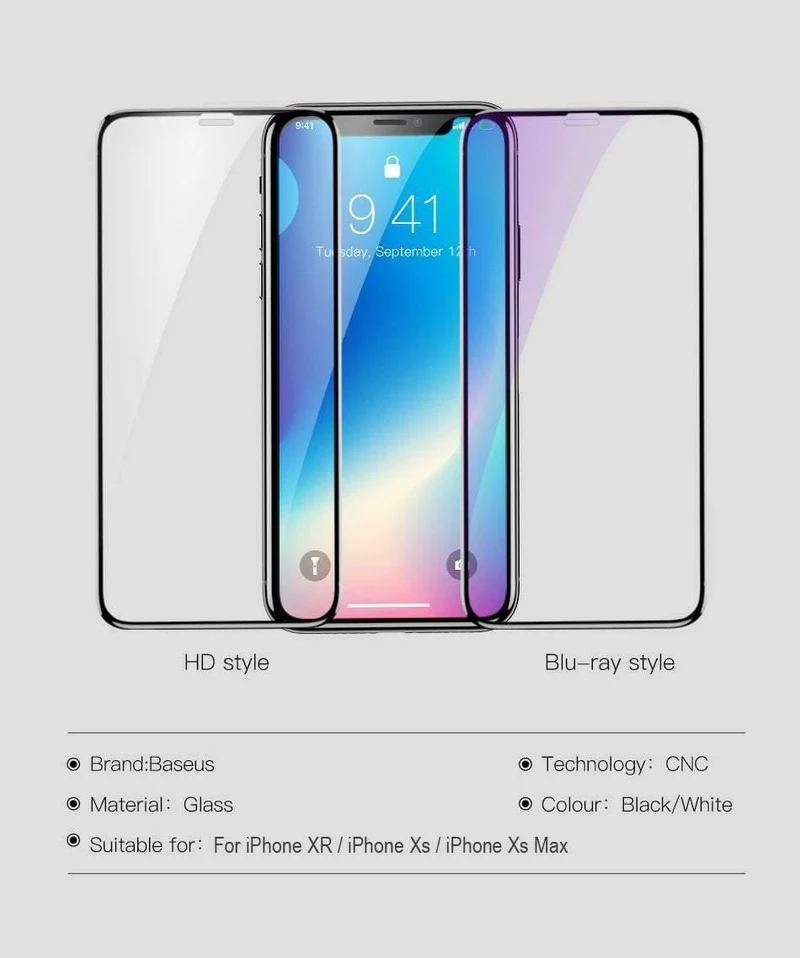 Baseus 0.3mm Displayschutzfolie für iPhone Xs Max Xr Xsmax 3D-Abdeckung aus gehärtetem Glas Schutzglasfolie für iPhoneXs Max iPhoneXr