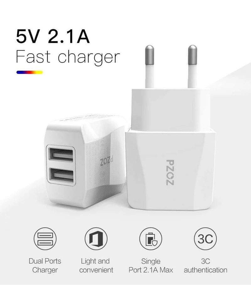 PZOZ USB-Ladegerät 5v2.1a Schnelllade-Reise-EU-Steckeradapter tragbares Wandladegerät Handykabel für iPhone Samsung Xiaomi