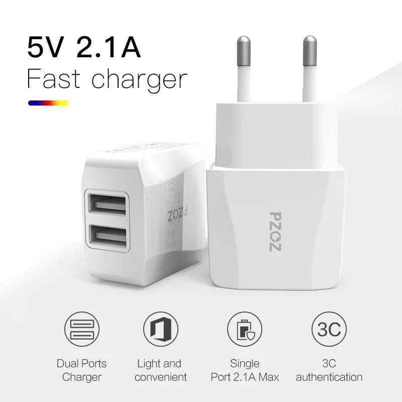 PZOZ USB-Ladegerät 5v2.1a Schnelllade-Reise-EU-Steckeradapter tragbares Wandladegerät Handykabel für iPhone Samsung Xiaomi