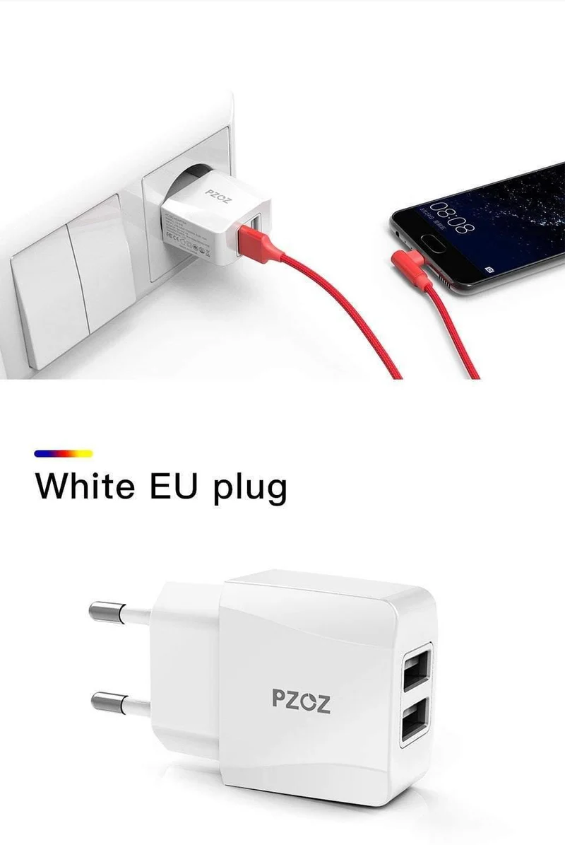 PZOZ USB-Ladegerät 5v2.1a Schnelllade-Reise-EU-Steckeradapter tragbares Wandladegerät Handykabel für iPhone Samsung Xiaomi