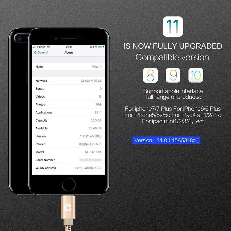 PZOZ 10 Stück USB-Kabel für iPhone-Kabel 8 7 6 plus 6s 5 5s se x iPad Air Mini Schnellladekabel Telefonladegerät Datenadapter