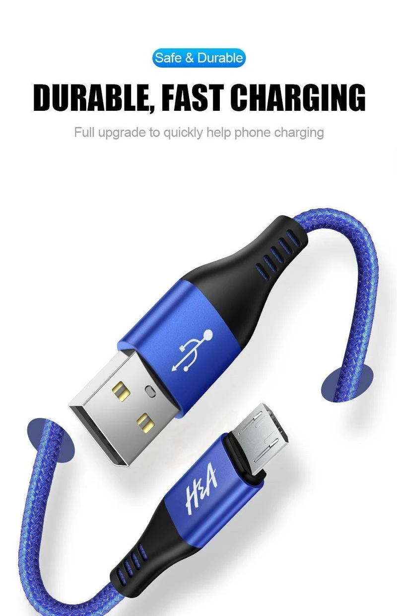 H&A Micro-USB-Kabel, Schnellladekabel, geflochtenes Nylon-USB-Ladegerät für Xiaomi, Huawei, LG, Samsung, USB-Ladekabel