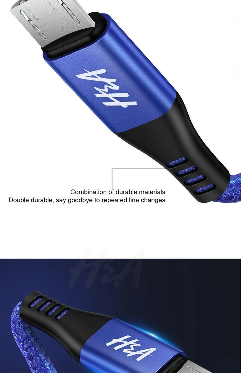 H&A Micro-USB-Kabel, Schnellladekabel, geflochtenes Nylon-USB-Ladegerät für Xiaomi, Huawei, LG, Samsung, USB-Ladekabel