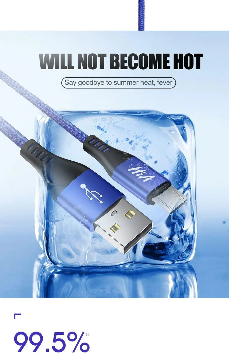 H&A Micro-USB-Kabel, Schnellladekabel, geflochtenes Nylon-USB-Ladegerät für Xiaomi, Huawei, LG, Samsung, USB-Ladekabel