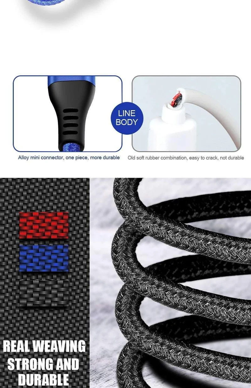 H&A Micro-USB-Kabel, Schnellladekabel, geflochtenes Nylon-USB-Ladegerät für Xiaomi, Huawei, LG, Samsung, USB-Ladekabel