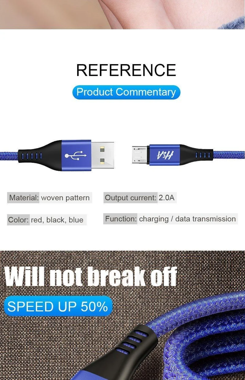 H&A Micro-USB-Kabel, Schnellladekabel, geflochtenes Nylon-USB-Ladegerät für Xiaomi, Huawei, LG, Samsung, USB-Ladekabel