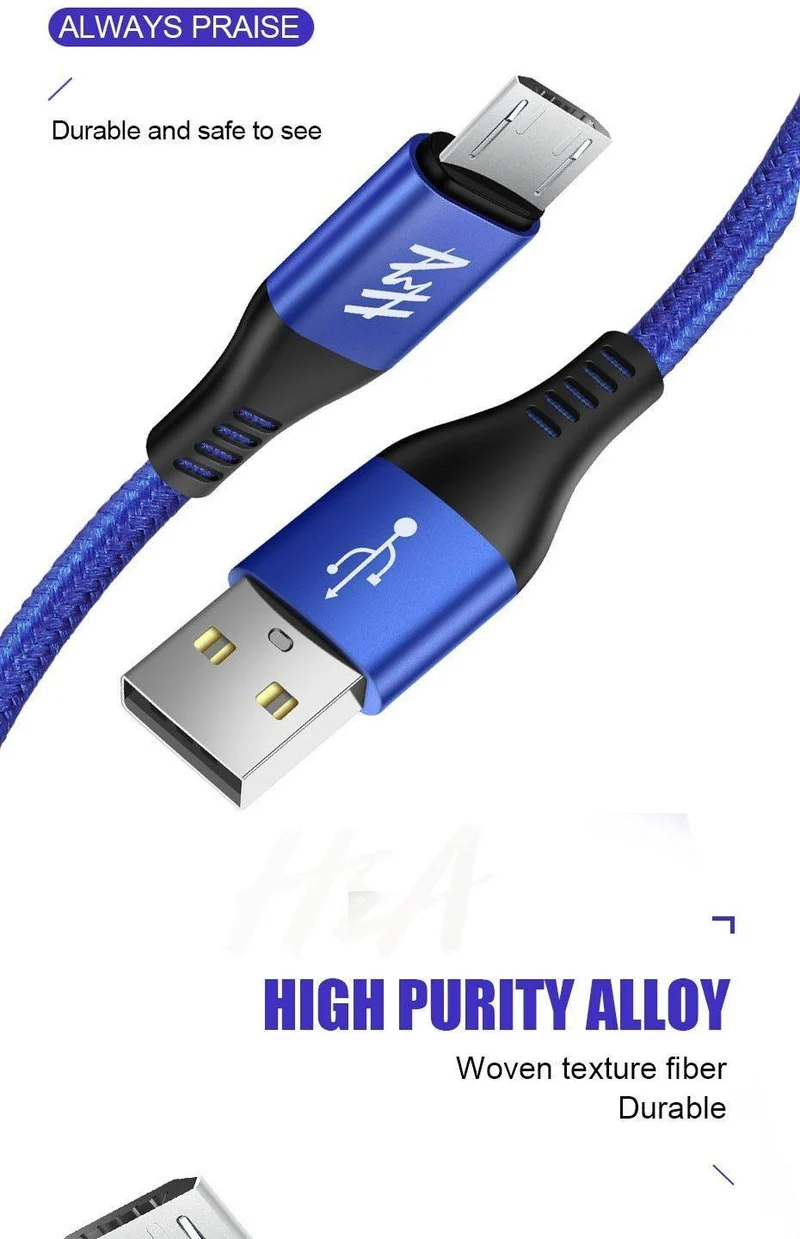 H&A Micro-USB-Kabel, Schnellladekabel, geflochtenes Nylon-USB-Ladegerät für Xiaomi, Huawei, LG, Samsung, USB-Ladekabel