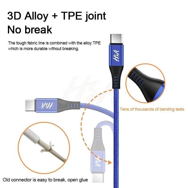 H&A USB Typ-C Kabel Schnellladekabel Datensynchronisationskabel Typ C Kabel für Samsung S9 S8 Note 9 8 Huawei Honor Phone USB-Ladekabel