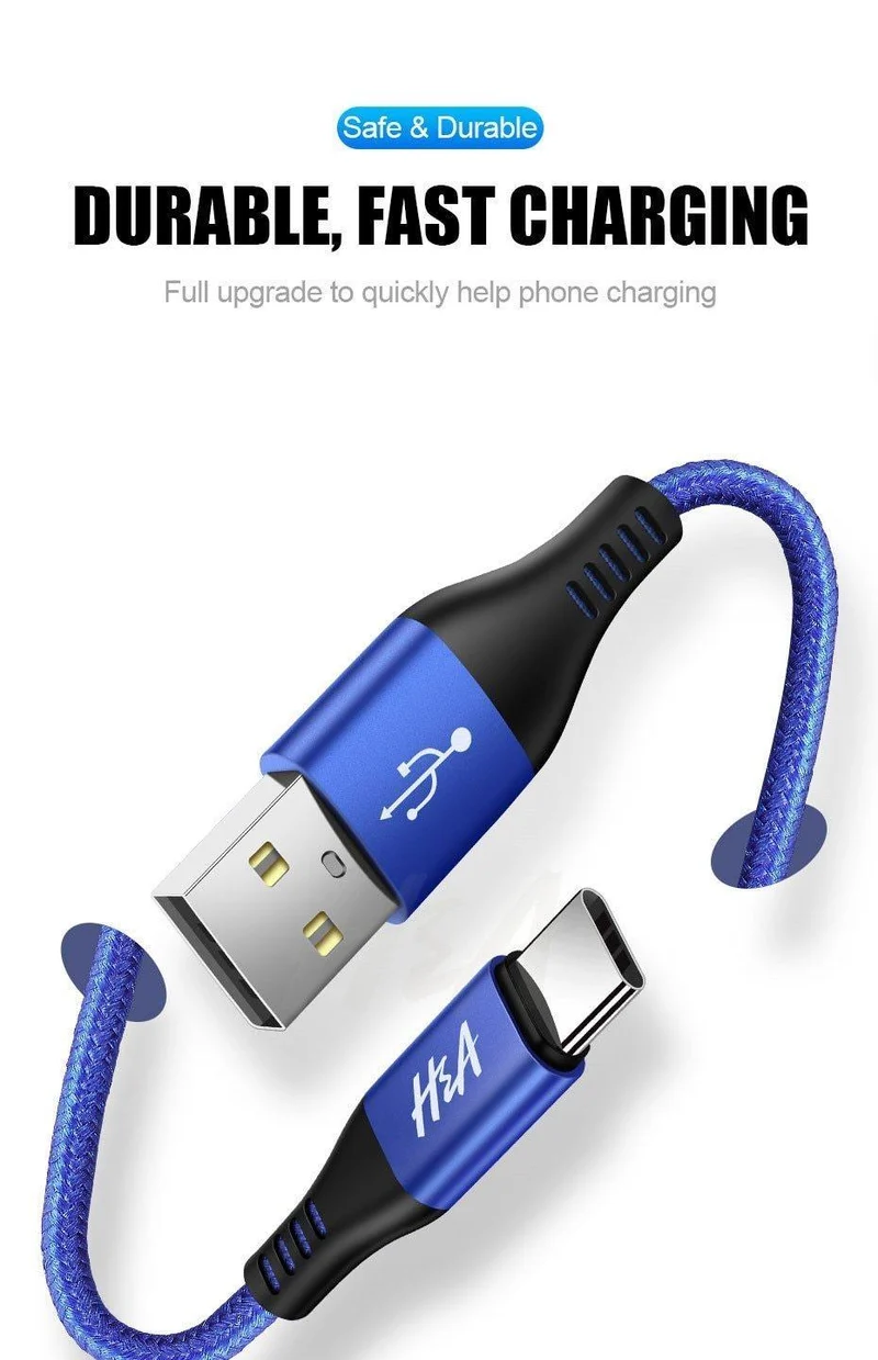 H&A USB Typ-C Kabel Schnellladekabel Datensynchronisationskabel Typ C Kabel für Samsung S9 S8 Note 9 8 Huawei Honor Phone USB-Ladekabel