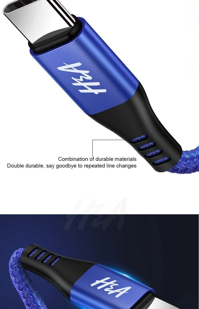 H&A USB Typ-C Kabel Schnellladekabel Datensynchronisationskabel Typ C Kabel für Samsung S9 S8 Note 9 8 Huawei Honor Phone USB-Ladekabel