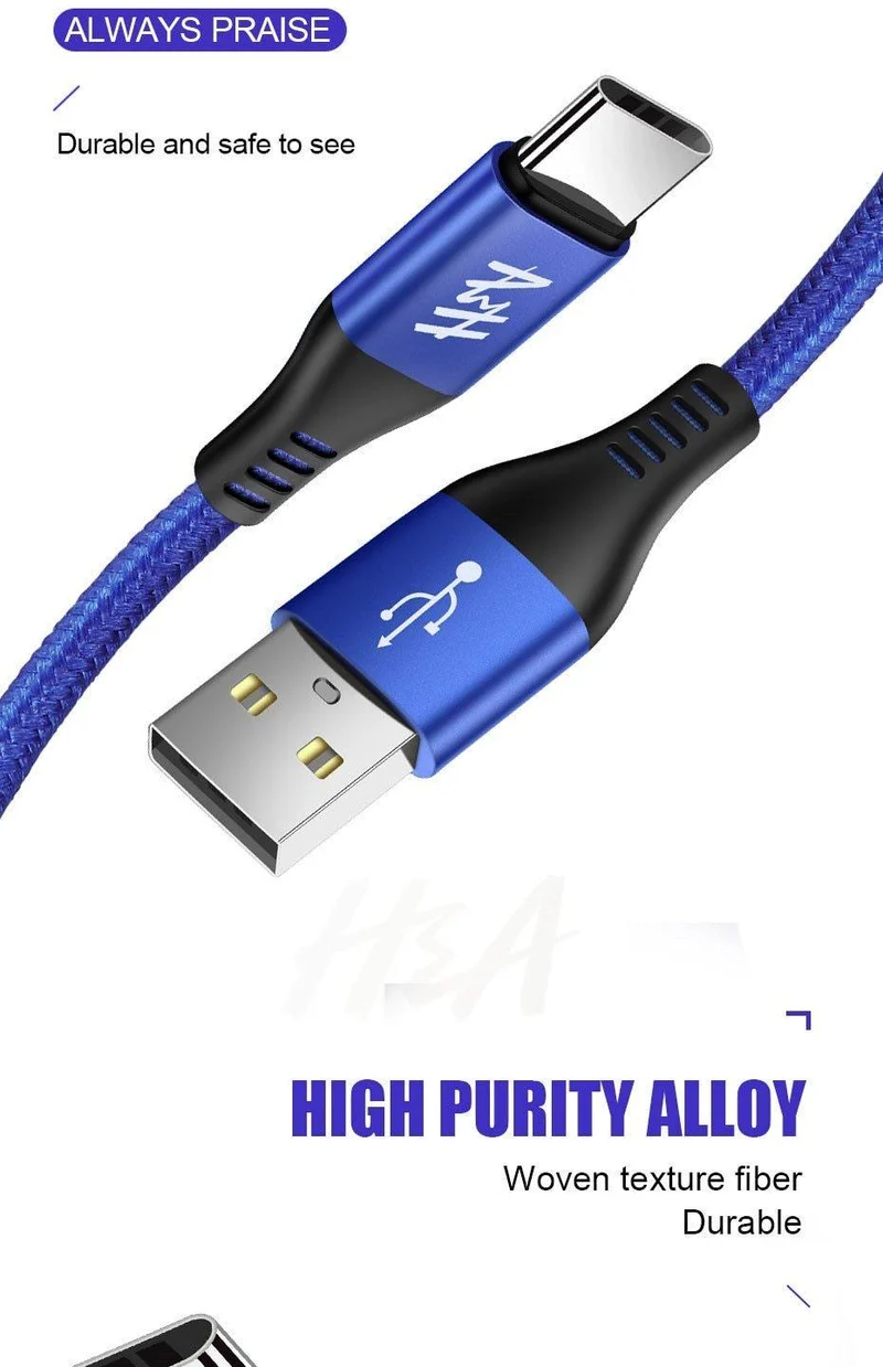 H&A USB Typ-C Kabel Schnellladekabel Datensynchronisationskabel Typ C Kabel für Samsung S9 S8 Note 9 8 Huawei Honor Phone USB-Ladekabel