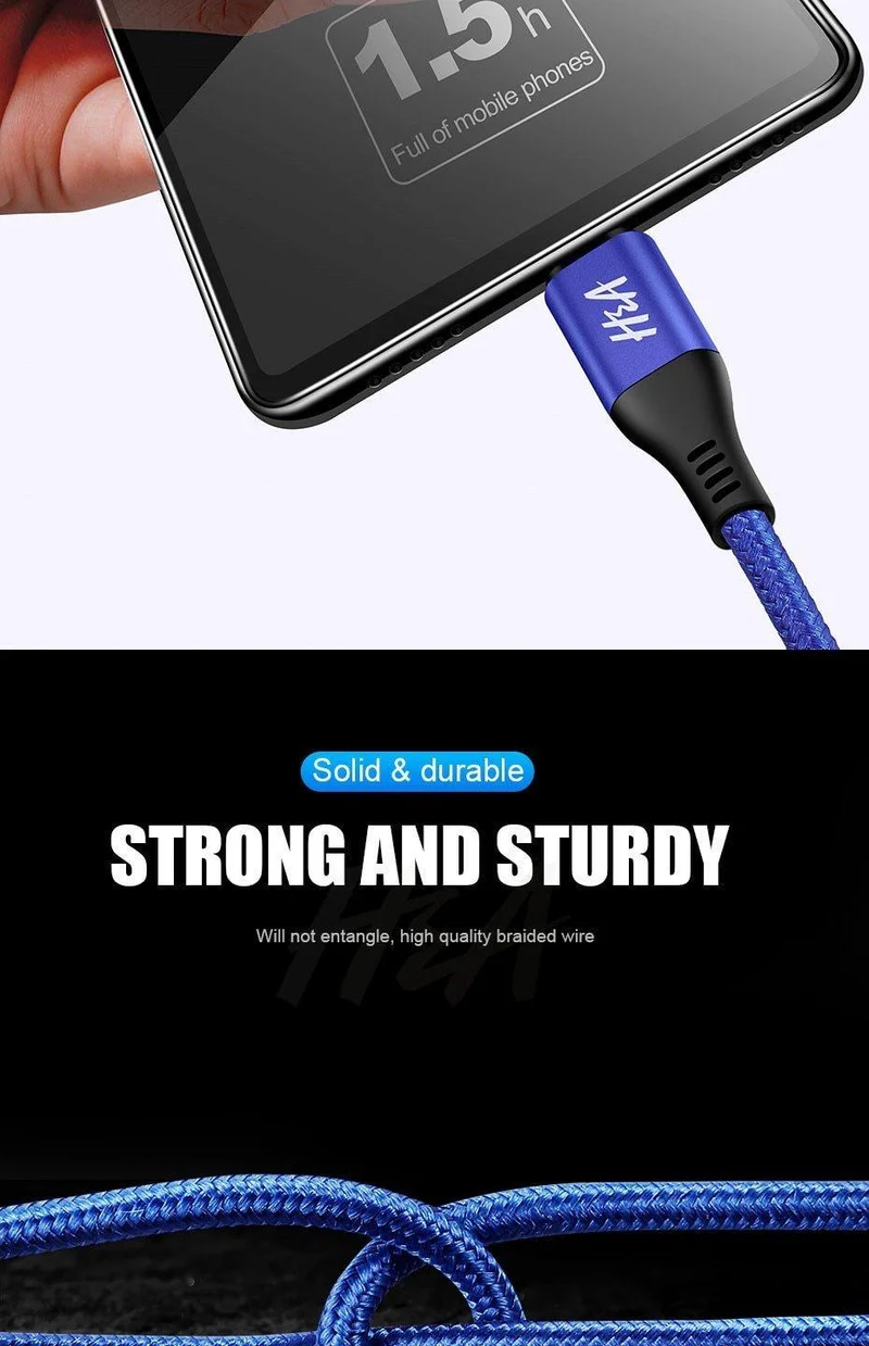 H&A USB Typ-C Kabel Schnellladekabel Datensynchronisationskabel Typ C Kabel für Samsung S9 S8 Note 9 8 Huawei Honor Phone USB-Ladekabel
