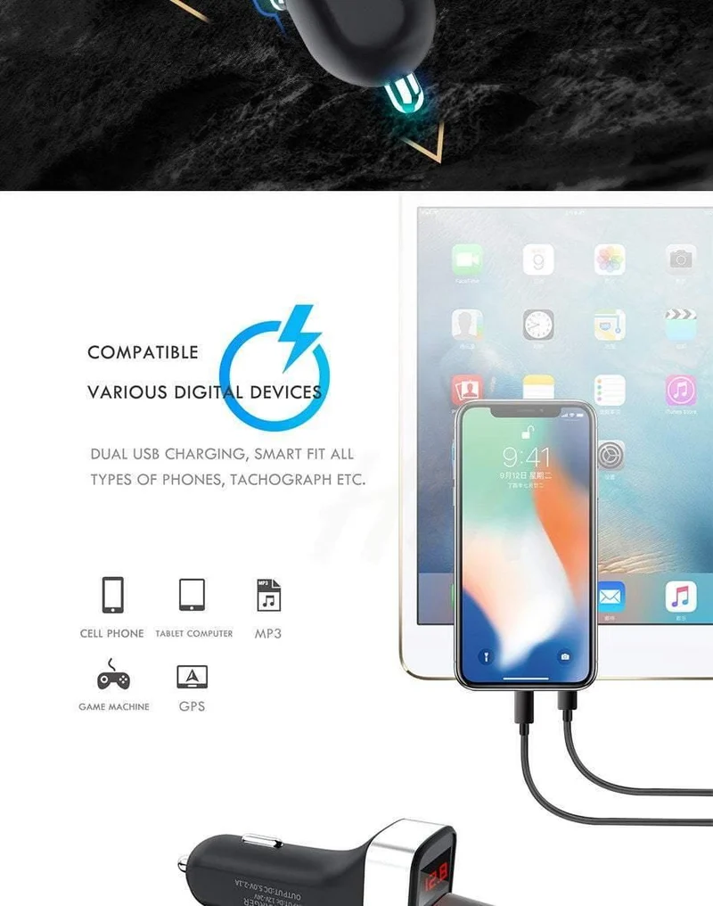 H&A Dual USB Autoladegerät mit LED-Anzeige Universal-Autoladegerät für Samsung S8 S9 iPhone xs max 7 8 X Plus Schnellladegerät