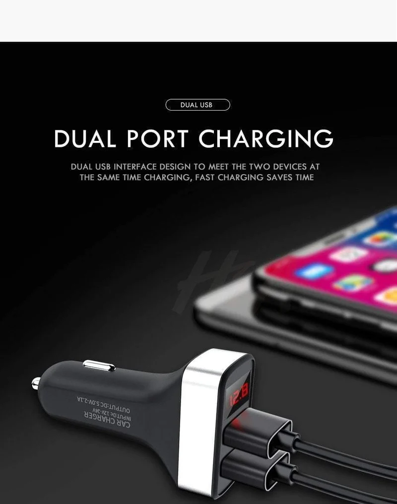 H&A Dual USB Autoladegerät mit LED-Anzeige Universal-Autoladegerät für Samsung S8 S9 iPhone xs max 7 8 X Plus Schnellladegerät