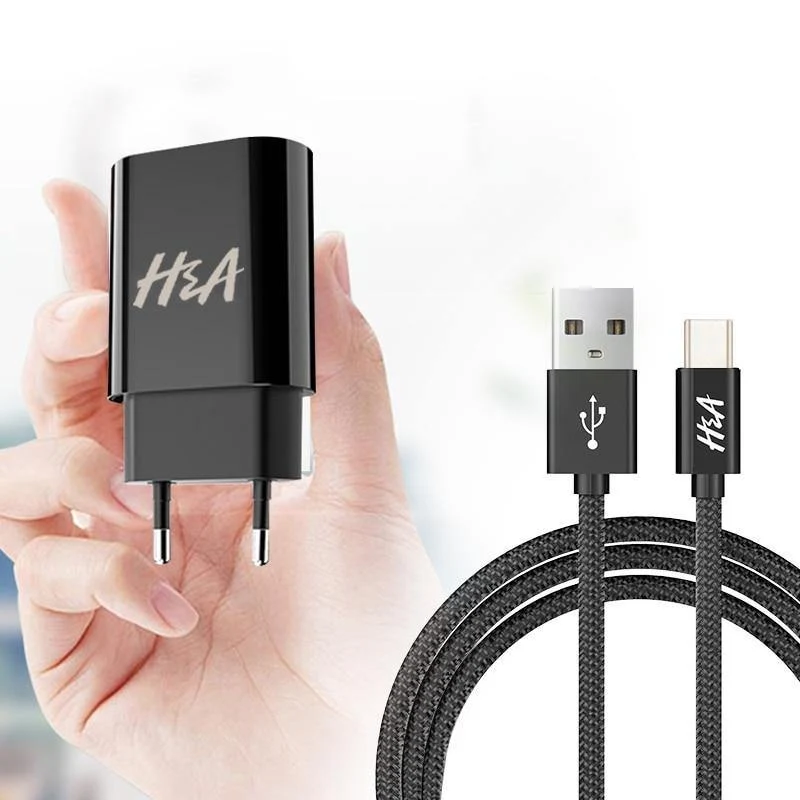 H&A Universelles tragbares USB-Ladegerät EU-Handy-Ladegerät Wandadapter Reiseladegerät USB-Kabel für Huawei für Samsung S9 S8